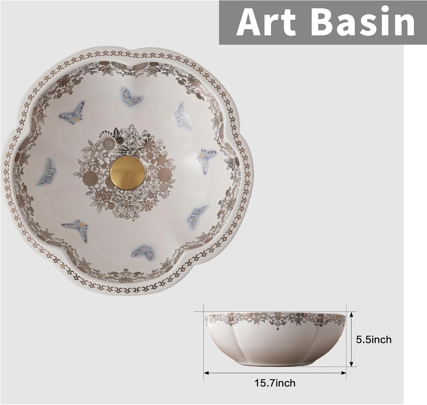 Vessel Bathroom Sink Flower Shape Design Porcelain Above Counter Sink for Bar and Cloakroom Chinese Vanity Bowl
