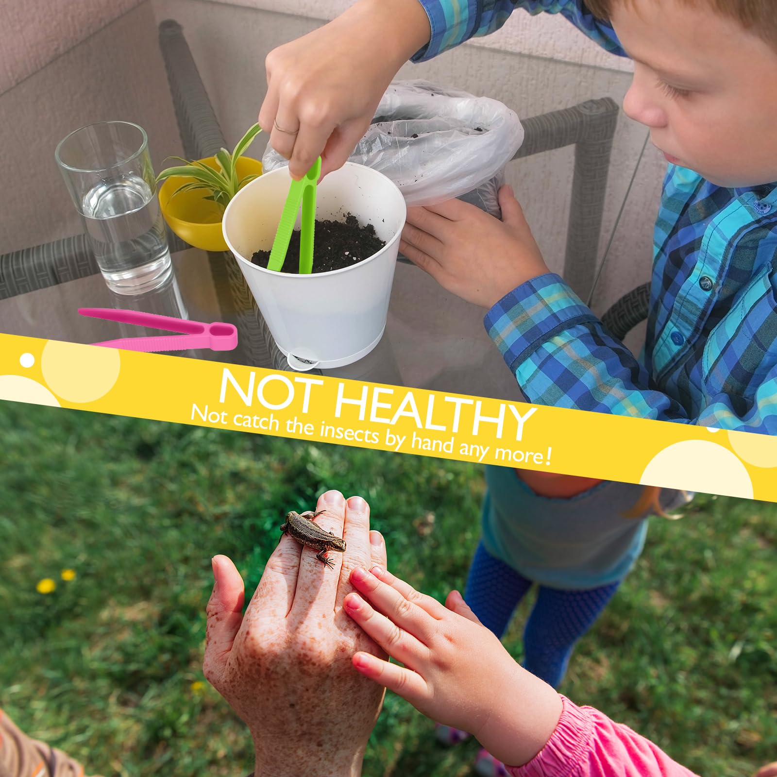 Baderke 10 Pieces Bug Viewer and Bug Insects Tweezer for Kids, Plastic Insect Box Container and Tweezers, Bug Catching Kit Insect Observation Kit for Kids Outdoor Science Nature Exploration - Image 4