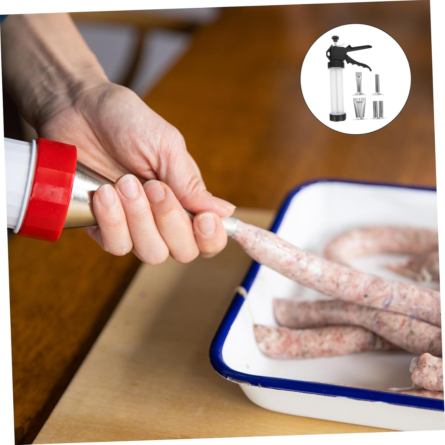 Manual Sausage Stuffer Kit 3 Stainless Steel Tubes Easy to Use Meat Filler for Homemade Sausages for Home Cooking and Camping