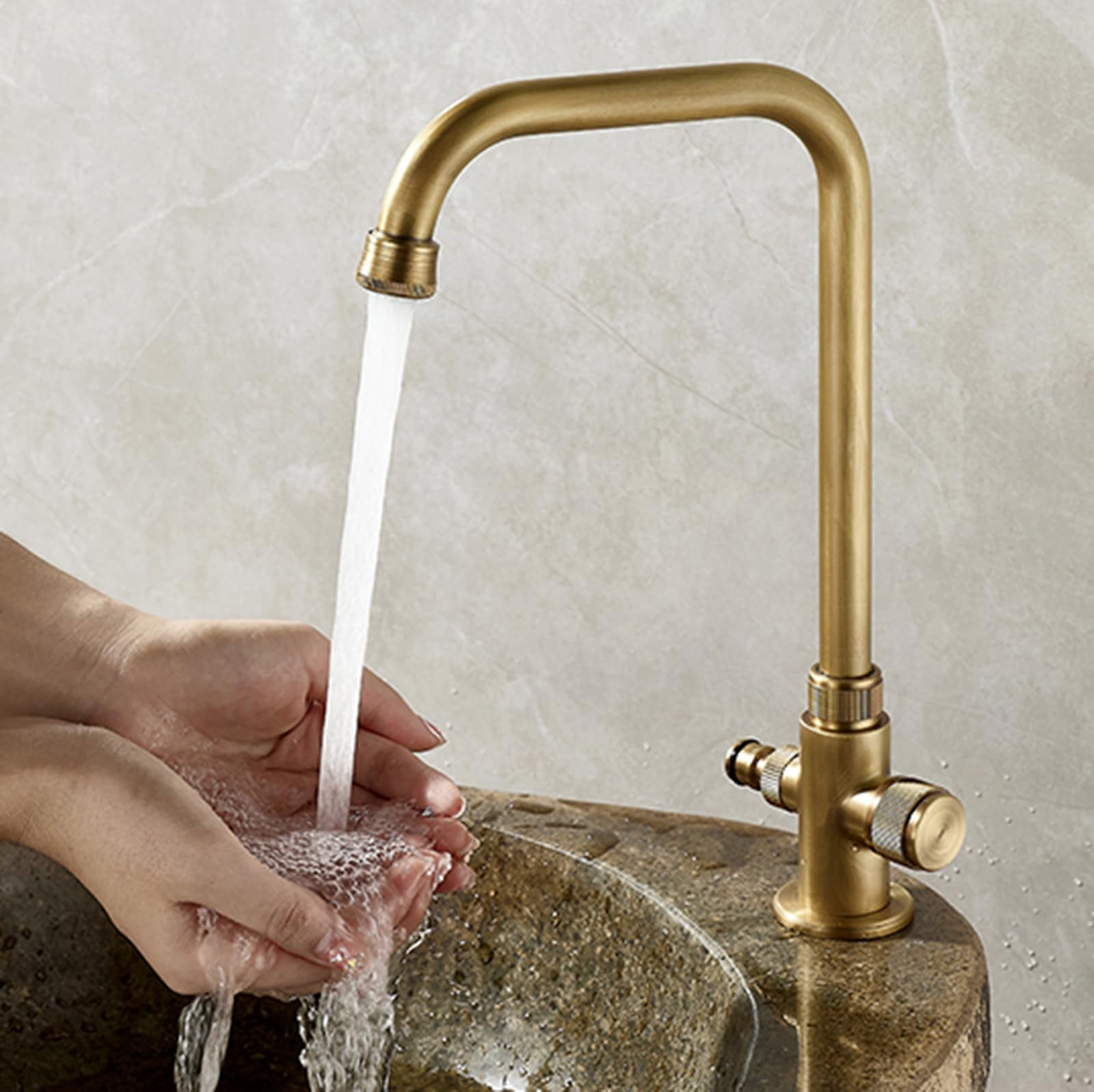 Grifo Jardin con Interfaz Roscada De 1/2 Pulgada Grifo Exterior Doble Salida Solo Agua Fría,Antigüedad