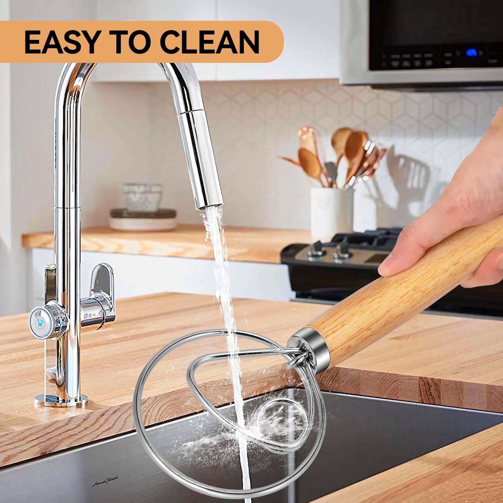 TEEVEA Danish Dough Whisk Stainless Steel Hook Baking Tool for Bread Sourdough Pizza Pastry Blending Dutch Hand Mixer with Wooden Handle Making - Image 6