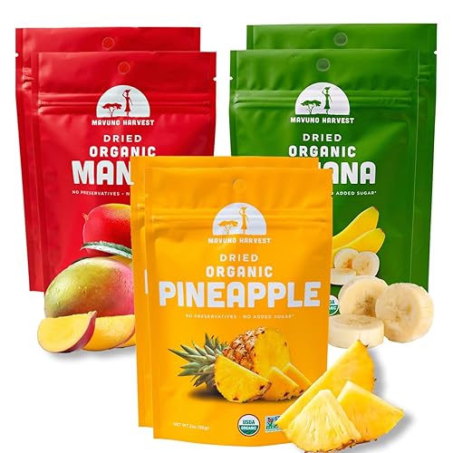 Miniatura 1 de Mavuno Harvest Paquete variado de frutas secas orgánicas, mango seco, piña y plátano, saludable, vegano, sin azúcar añadido, aperitivos sin OMG para