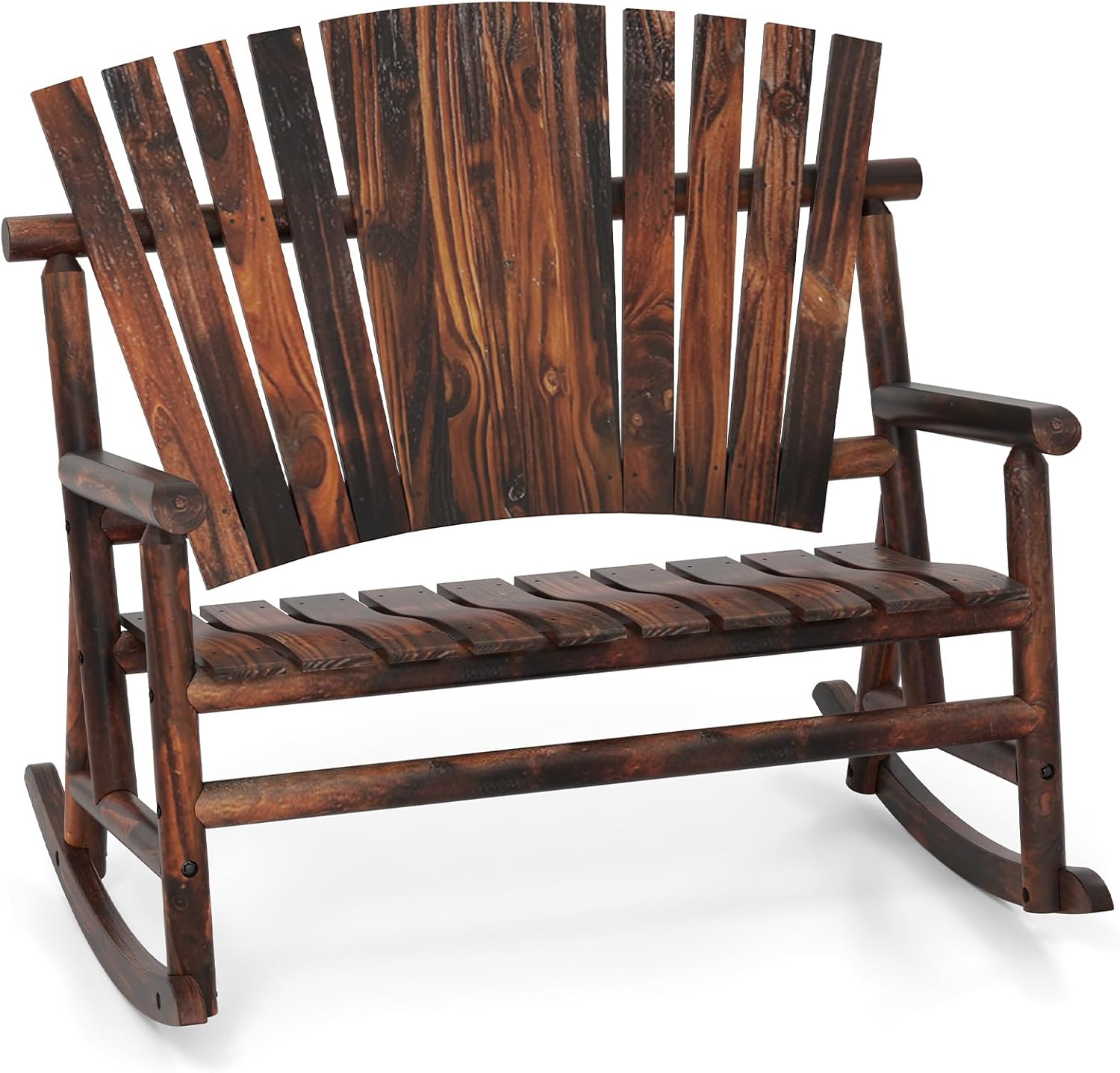 Tangkula 2-Person Wood Outdoor Rocking Chair, Outside Adirondack Rocker with High Back and Slatted Seat, Oversized Porch Rocking Chair for Balcony, Garden, Backyard, Patio