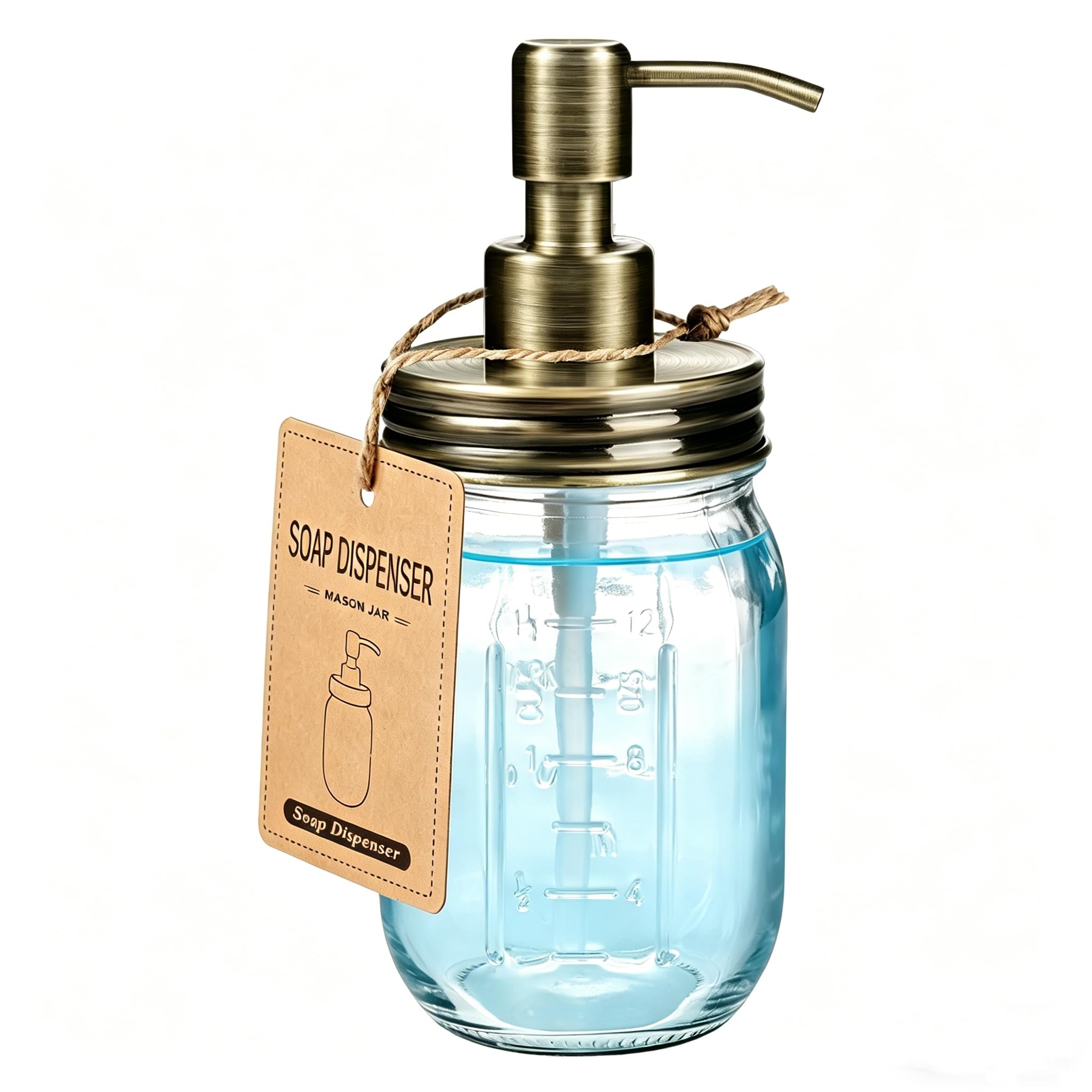 Amolliar 16Oz Glass Mason Jar Liquid Soap Dispenser w/Metal Pump, Brass