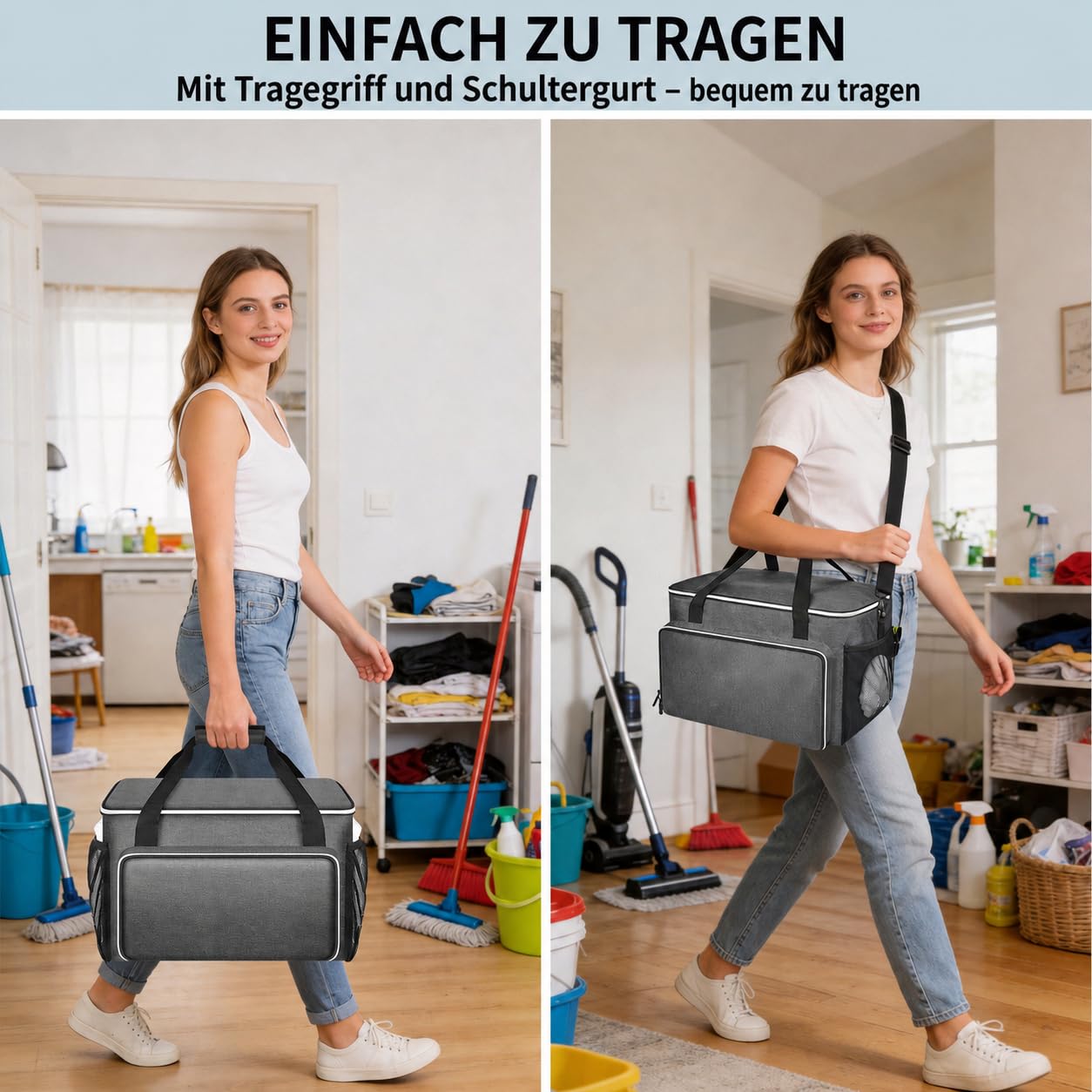 Aufbewahrungstasche kompatibel mit Dampfreiniger, große Tragetasche mit externem Verlängerungsstangenhalter, strapazierfähiger Organizer für Dupray Dampfreiniger-Zubehör (nur Tasche)