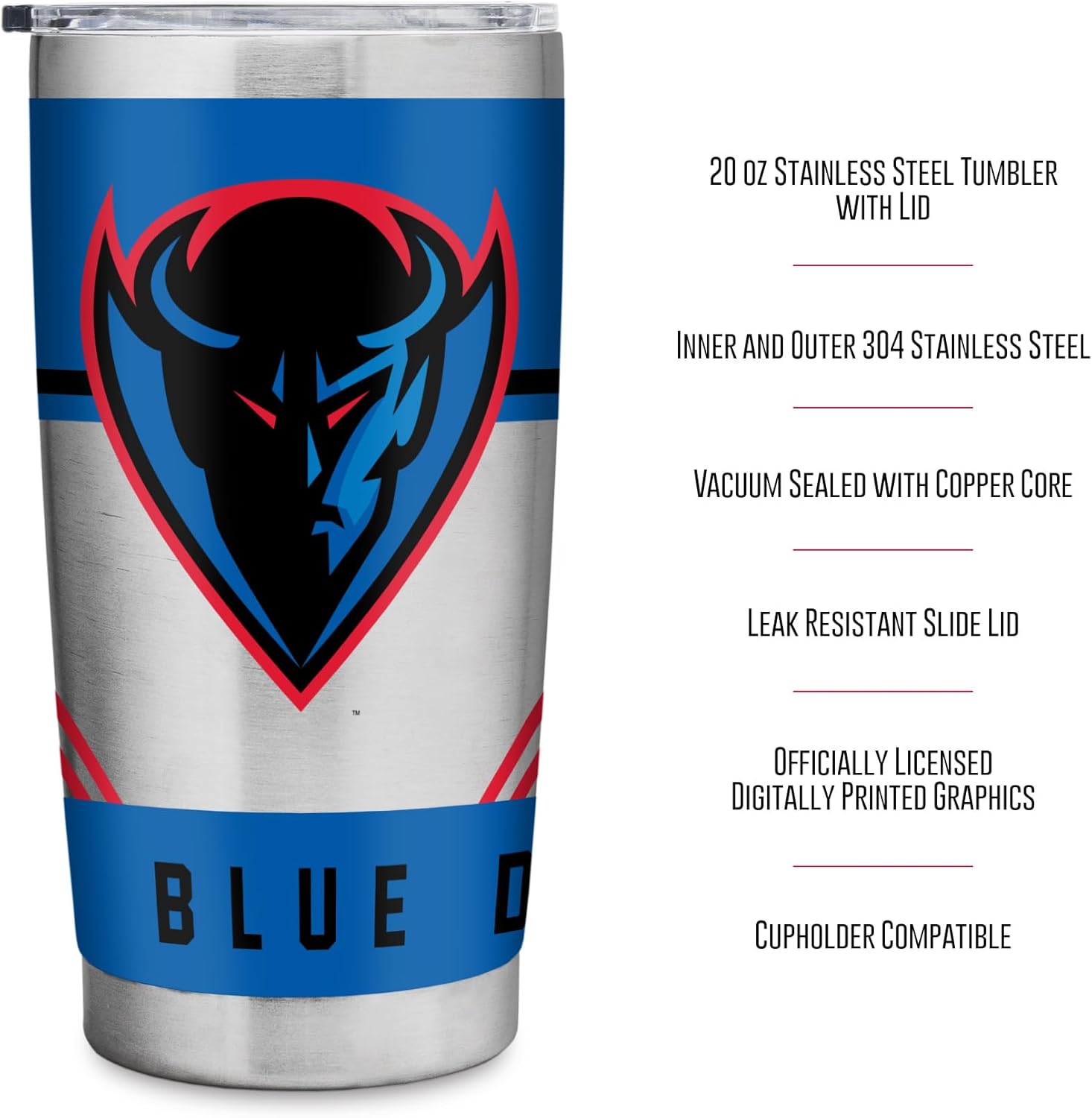Rico Industries NCAA Presbyterian Blue Hose Standard 20oz Stainless Steel Tumbler with Lid - Great For Coffee, Tea, Water or Cocktails