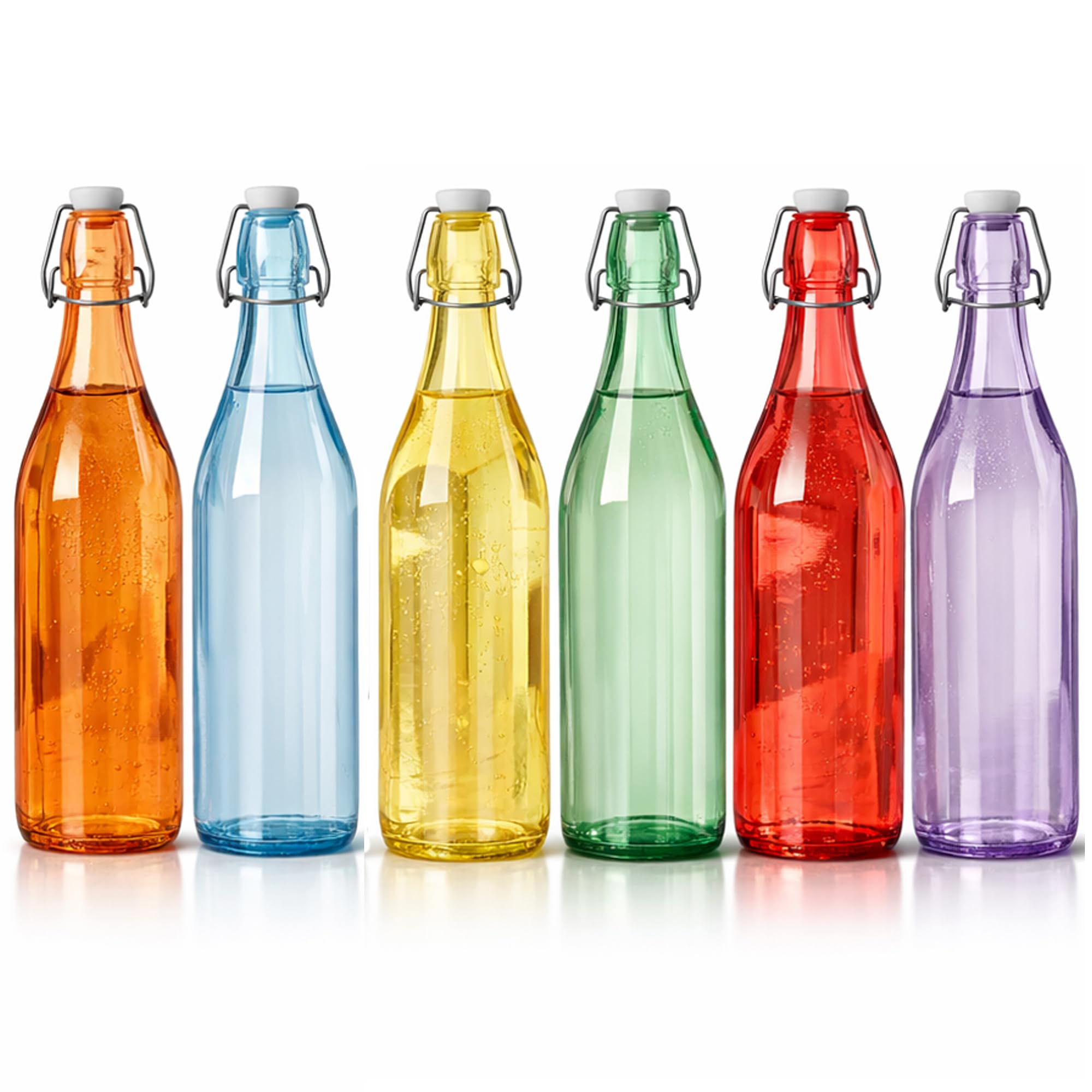 Set 6 Bottiglie in Vetro Colorato 1 Litro con Tappo Ermetico Caraffe Eleganti Bicchieri Multicolore per Acqua, Smoothie, Succo di Frutta Mod. SLIGO