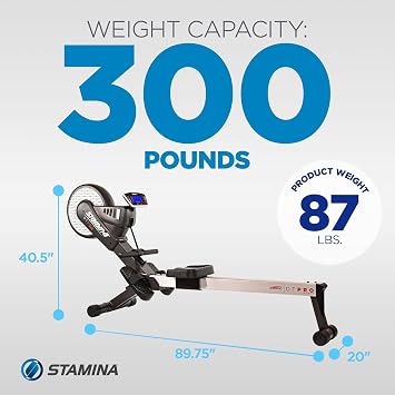 Stamina Pro Dual Air and Magnetic Resistance Rowing Machine Foldable w/Fitness Coaching App and Wireless Chest Strap Heart Monitor - Folding Rowing Machines for Home Use