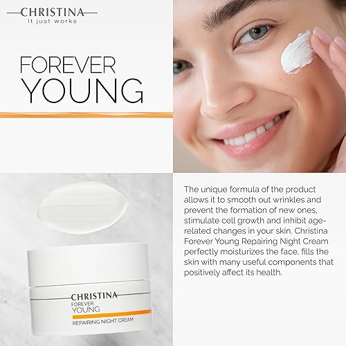 Miniatura 6 de -CHRISTINA- Forever Young Crema reparadora de noche, 1.7 fl oz, crema de retinol ligera y no grasa con péptidos, vitaminas A y E para hidratación