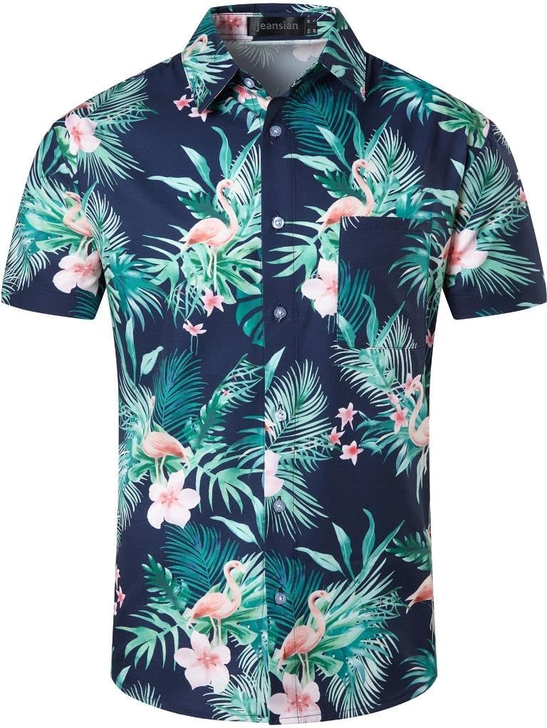 jeansian Casual Button-Down Shirts Short Sleeve Regular Fit Print Dress Shirts SH001
