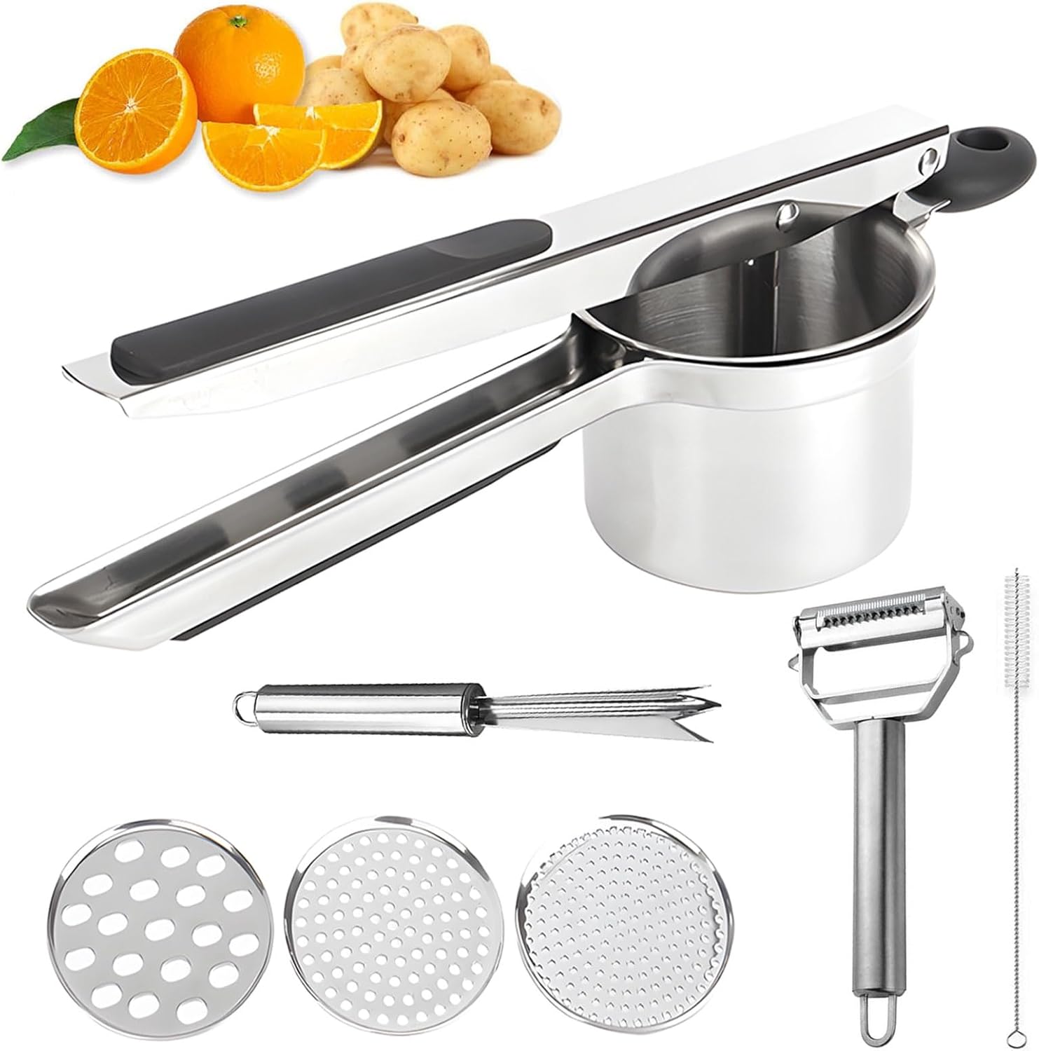 Product image of Stainless Steel Potato Ricer 15 oz with 3 Interchangeable Discs - Heavy - Duty and Durable Kitchen Tool for Effortless Mashing