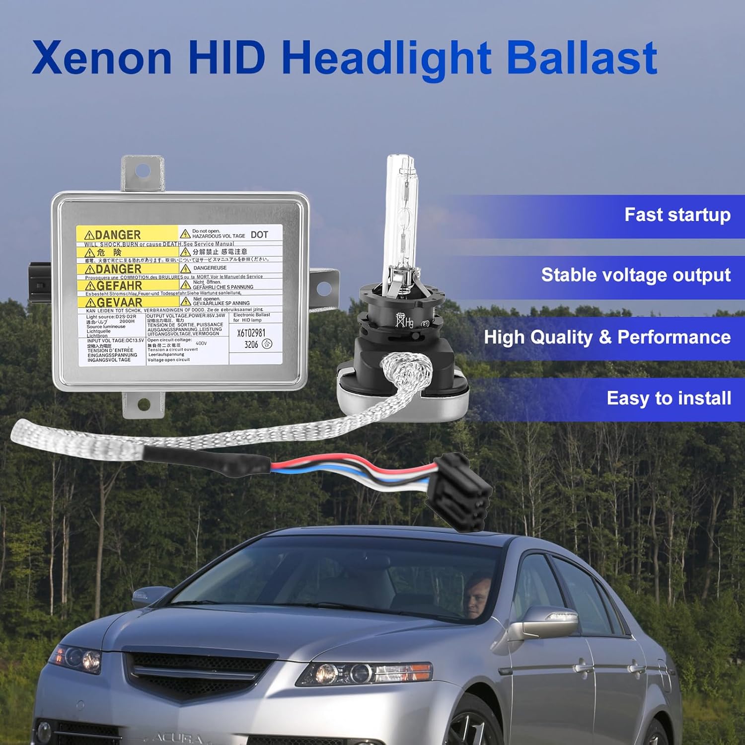 PHEZEN 2PCS W3T19371 Xenon HID Headlight Ballast with Igniter and D2S Bulb fit for 2002-2005 Acura TL / TSX/ TL Type-S, 2004-2006 Mazda 3, 2004-2009 Honda S2000 Replaces # W3T10471 X6T02971 W3T14371