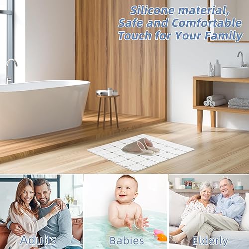 Miniatura 6 de Tapete de ducha antideslizante de 21 x 21 pulgadas, de silicona, plegable, con ventosas y agujeros de drenaje, inodoro, ecológico y duradero,