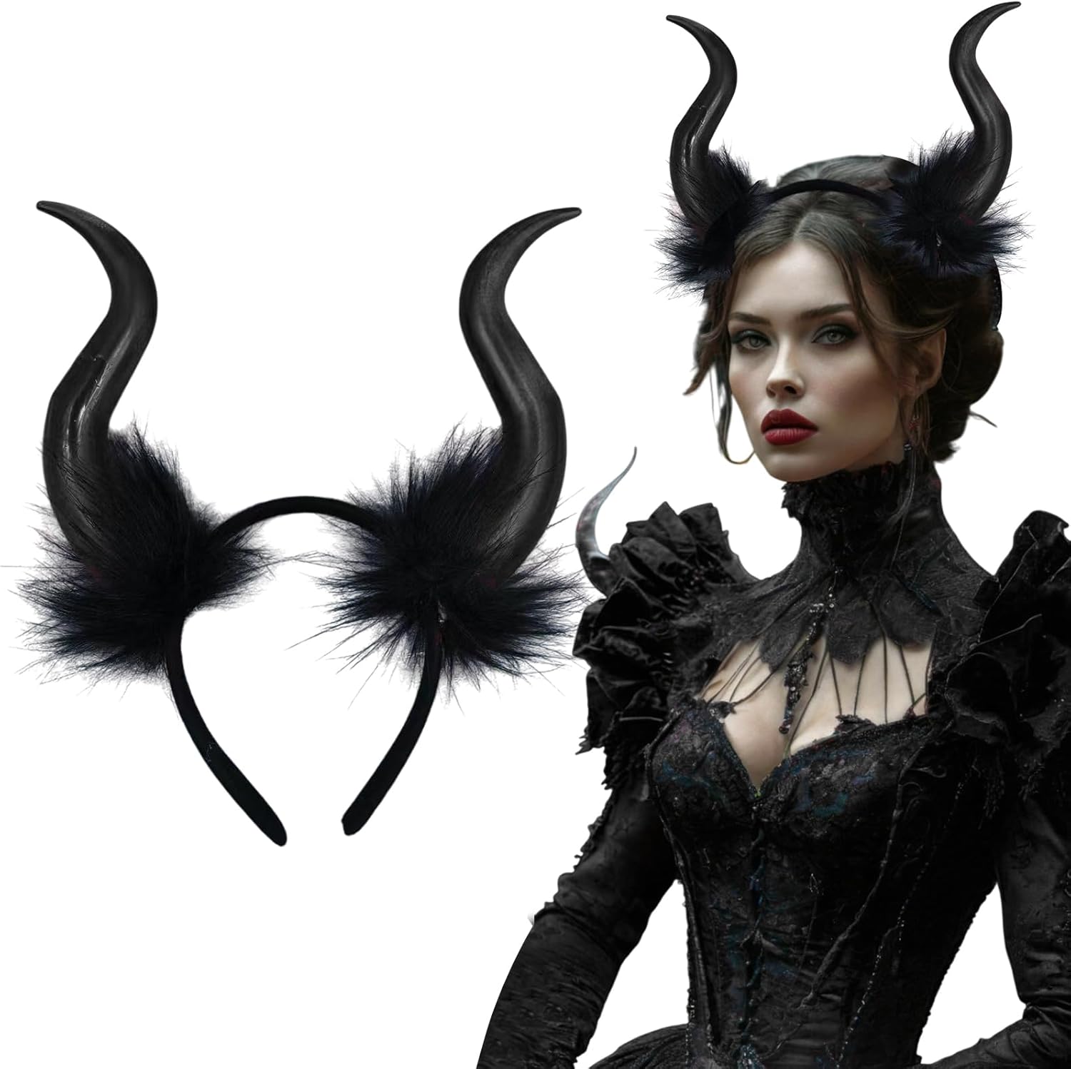 Devil Horns Headband Halloween Cosplay Gothic Horns Hair Hoop Dress Up Hair Accessories for Halloween Party Black