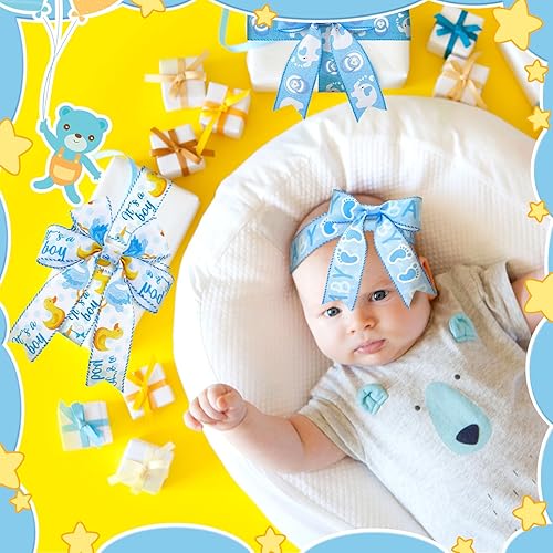 Miniatura 6 de Yuxung 6 rollos de 30 yardas de cinta azul claro para baby shower, cinta decorativa para baby shower, cinta azul para envolver regalos de bienvenida