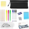 GCSE 17 Pcs Stationery Set, Black School Pencil Case with Stationery Set Included, Back to School Pencil Case Sets for Secondary and High, Office, Home, Mathematical Sets