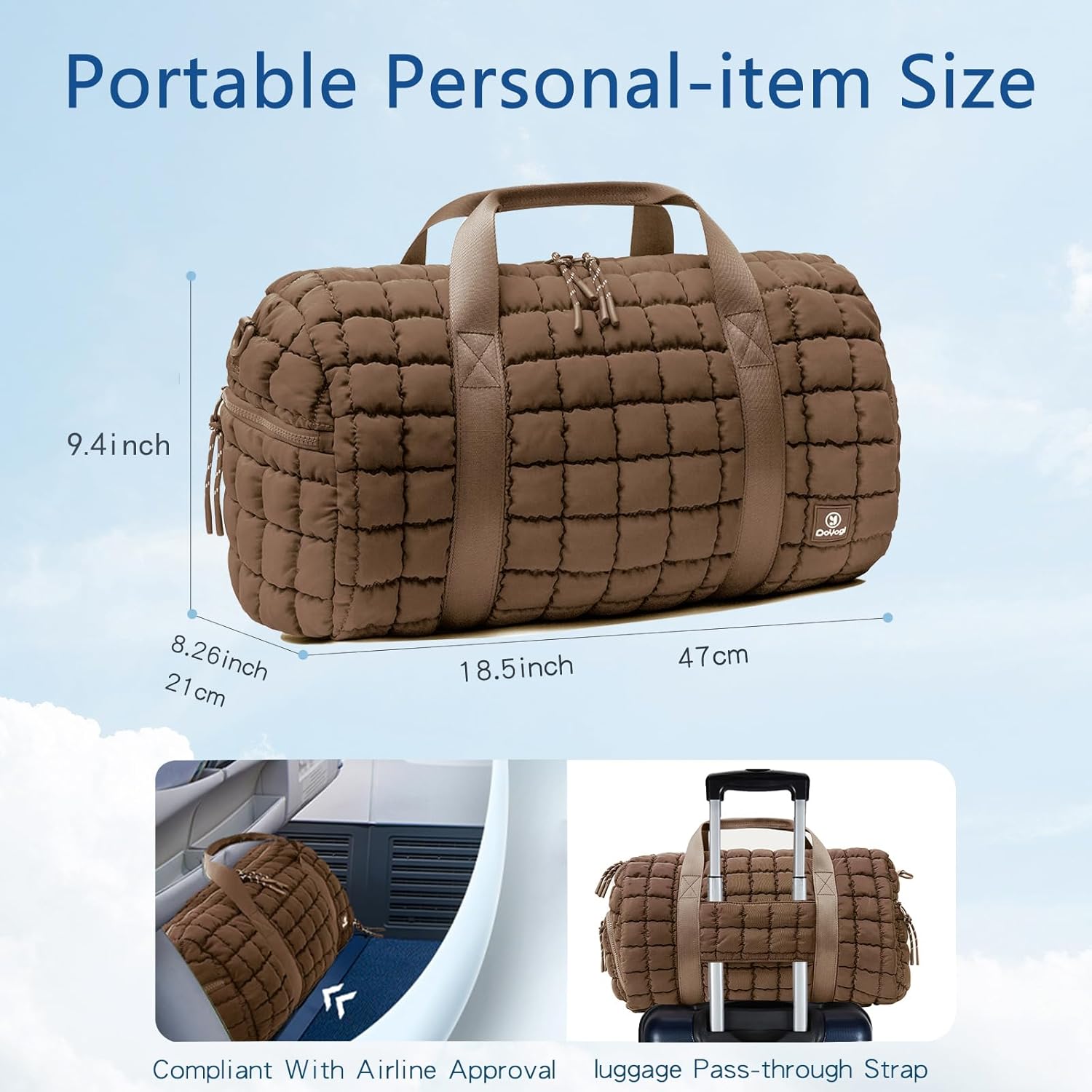 Quilted Gym Bag for Women,Duffle Bag for Travel with Wet Pocket,Carry on Weekender Bags for Women,Travel Bag with Shoe Compartment(Brown) - Image 4