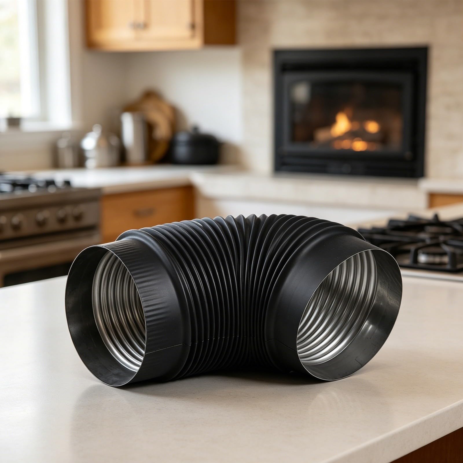 304 Edelstahl 45 Grad Winkel für Holzofen Kamin Ofen Rohr Belüftungssystem Schwarz Handgefertigtes Kaminzubehör für Heizen zu Hause (200 mm)