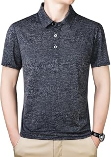 KHIRY Men Golf Polos Nylon Dry Fit Solid Color Tactical Shirts Collared Stretch Lightweight Short Sleeve Summer Classic