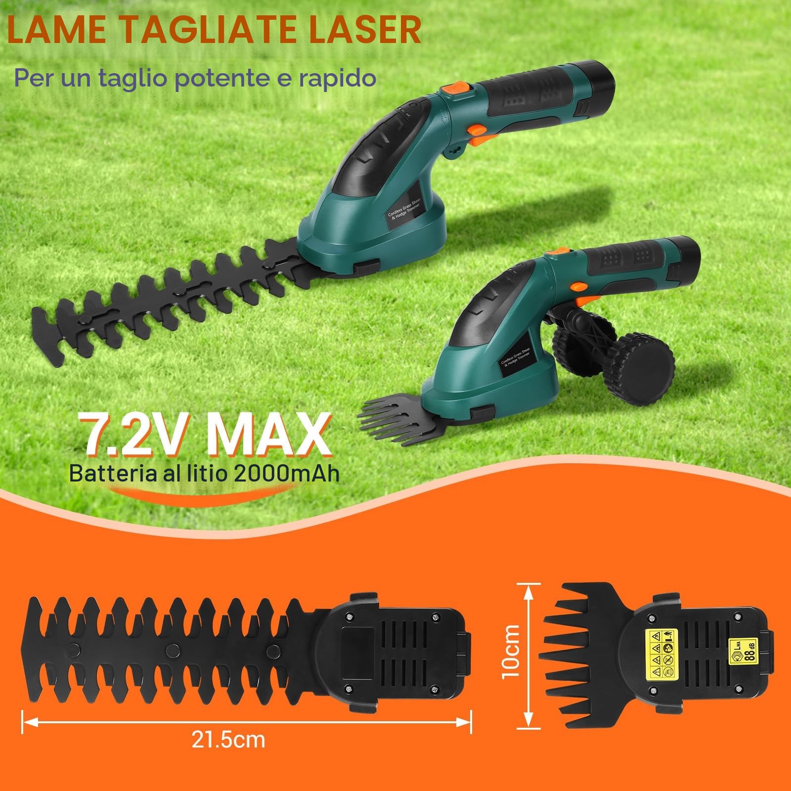 LIFERUN Cesoia per Erba a Batteria 7,2V 2000mAh 2 in 1 Tagliasiepi Elettrico con Manico Telescopico