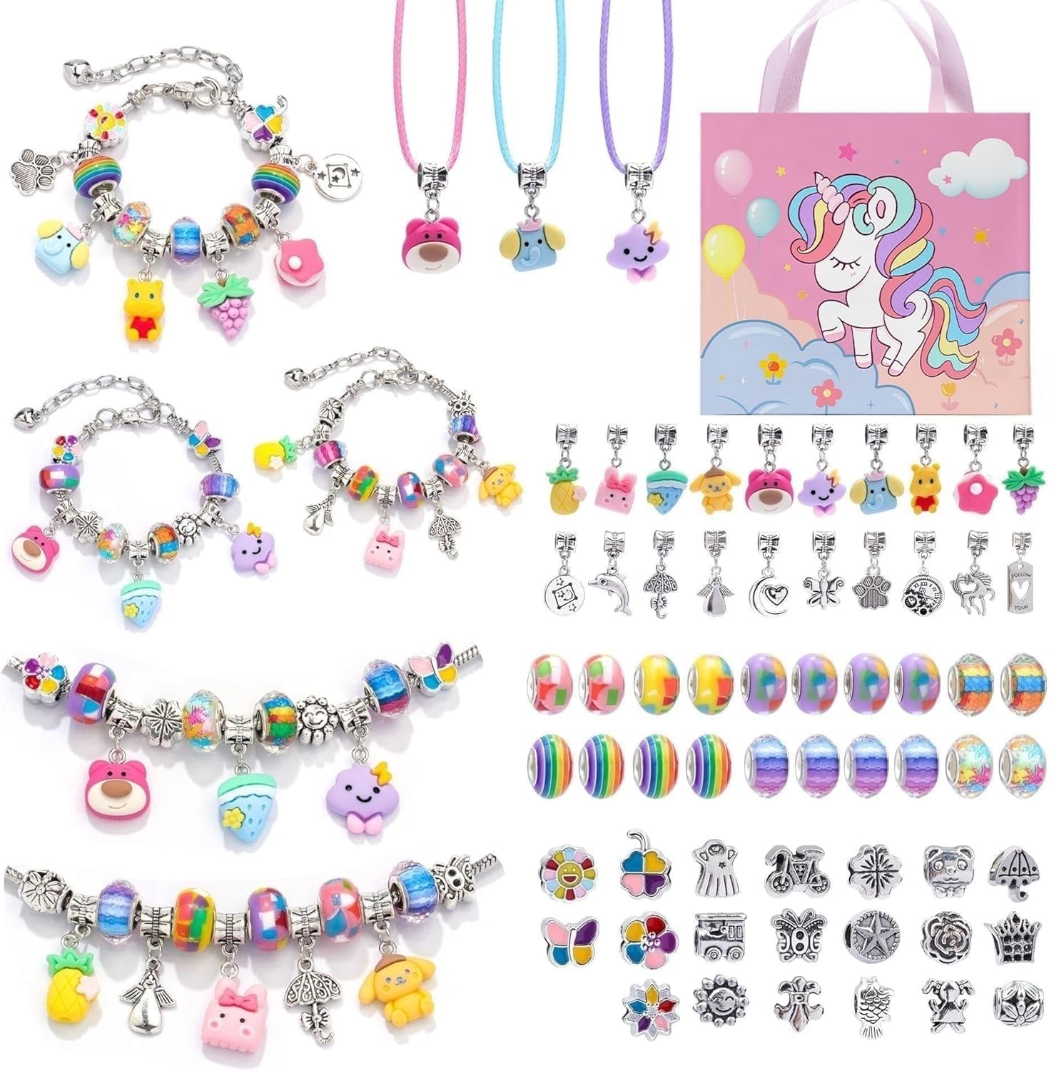Eihatfif Charm Bracelet Making Kit,Unicorn/Mermaid Crafts Gifts Set for Girls Teens Age 4-12,Jewelry Making Supplies Beads