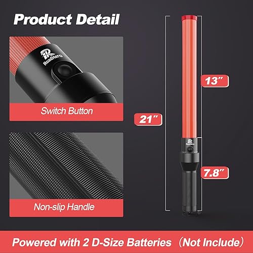 Miniatura 6 de RoadHero Paquete de 4 bastones de tráfico, varitas LED de control de tráfico de 21 pulgadas, varitas de luz de seguridad nocturna con 3 modos
