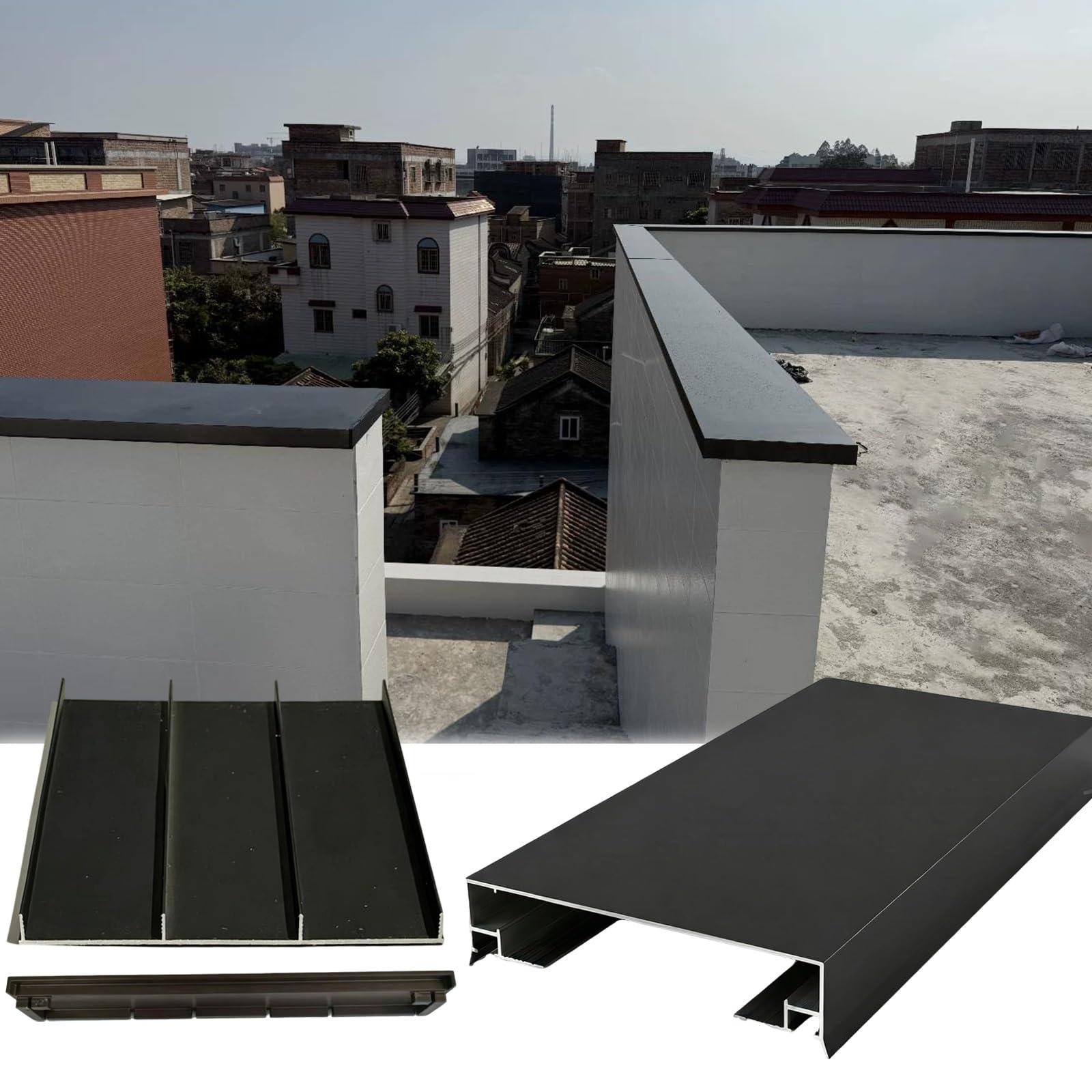 Brick Wall Coping Cap Aluminum Profiles, Parapet Walls and Universal Guardrail Décor Protective Panels System, Cover Board with LED Light Strip Channels(Fit 130-216mm W,130cm/4.3ft L)
