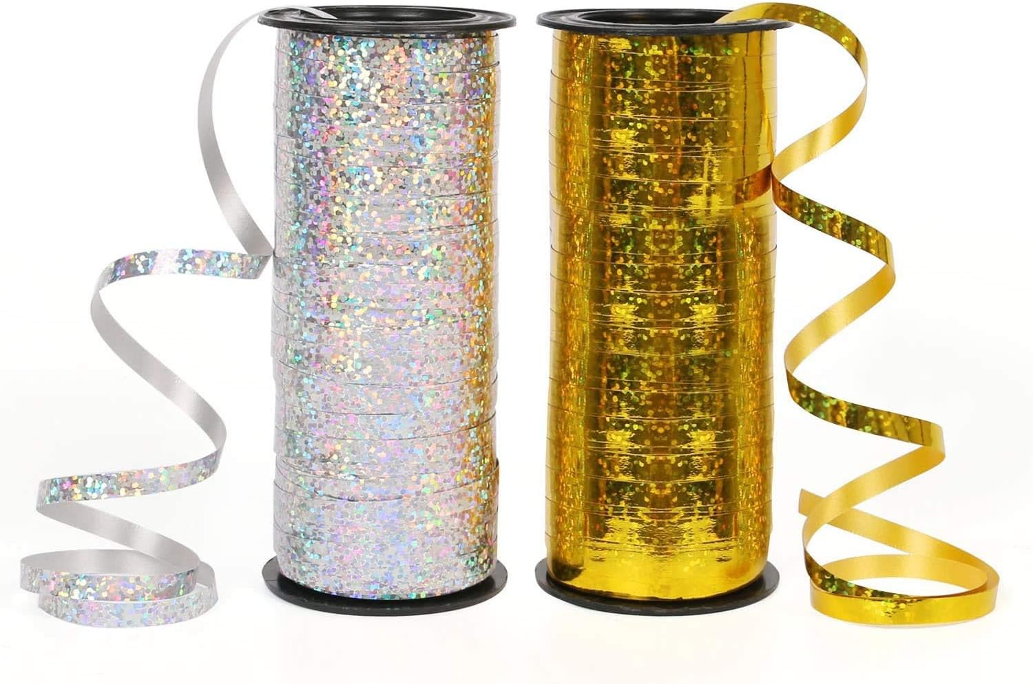 Zauber 2 Pack Balloon Ribbon 100 Yards(91m) Curling Ribbons for Parties, Festival, Florist, Crafts and Gift Wrapping (Gold & Silver)