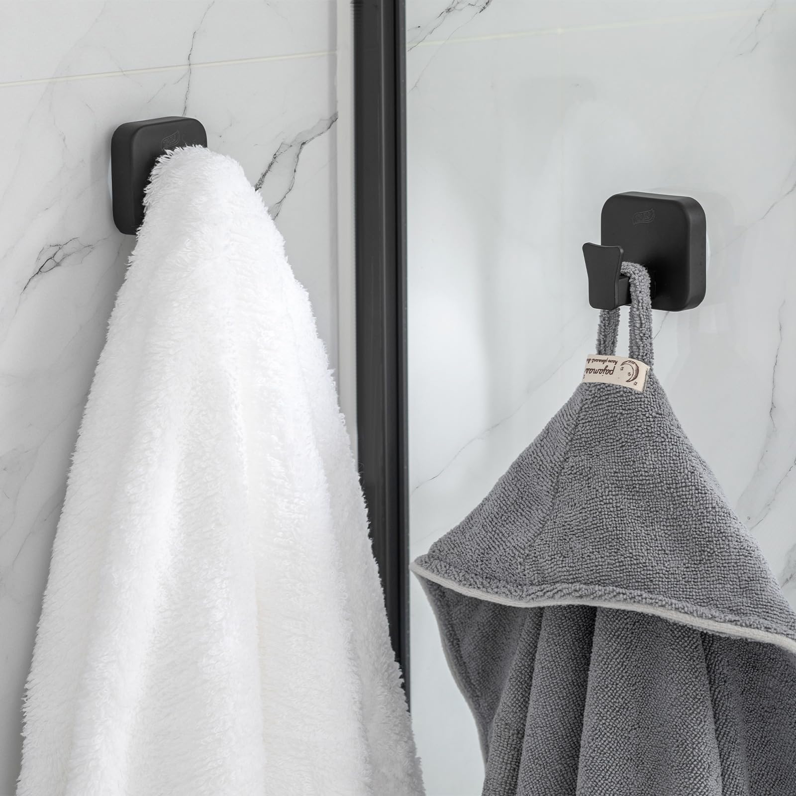 TAILI Bathroom Towel Hooks Black with Vacuum Suction Cups No Drilling Reusable Metal Bathroom Suction Hooks Waterproof Heavy Duty Removable Hanger for Shower Kitchen - Image 2