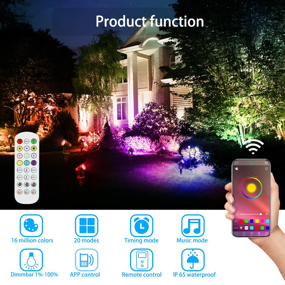 Kit 8 Spots Extérieurs LED RGB 3W – Télécommande, Minuterie, Capteur De Lumière | Éclairage Jardin IP65