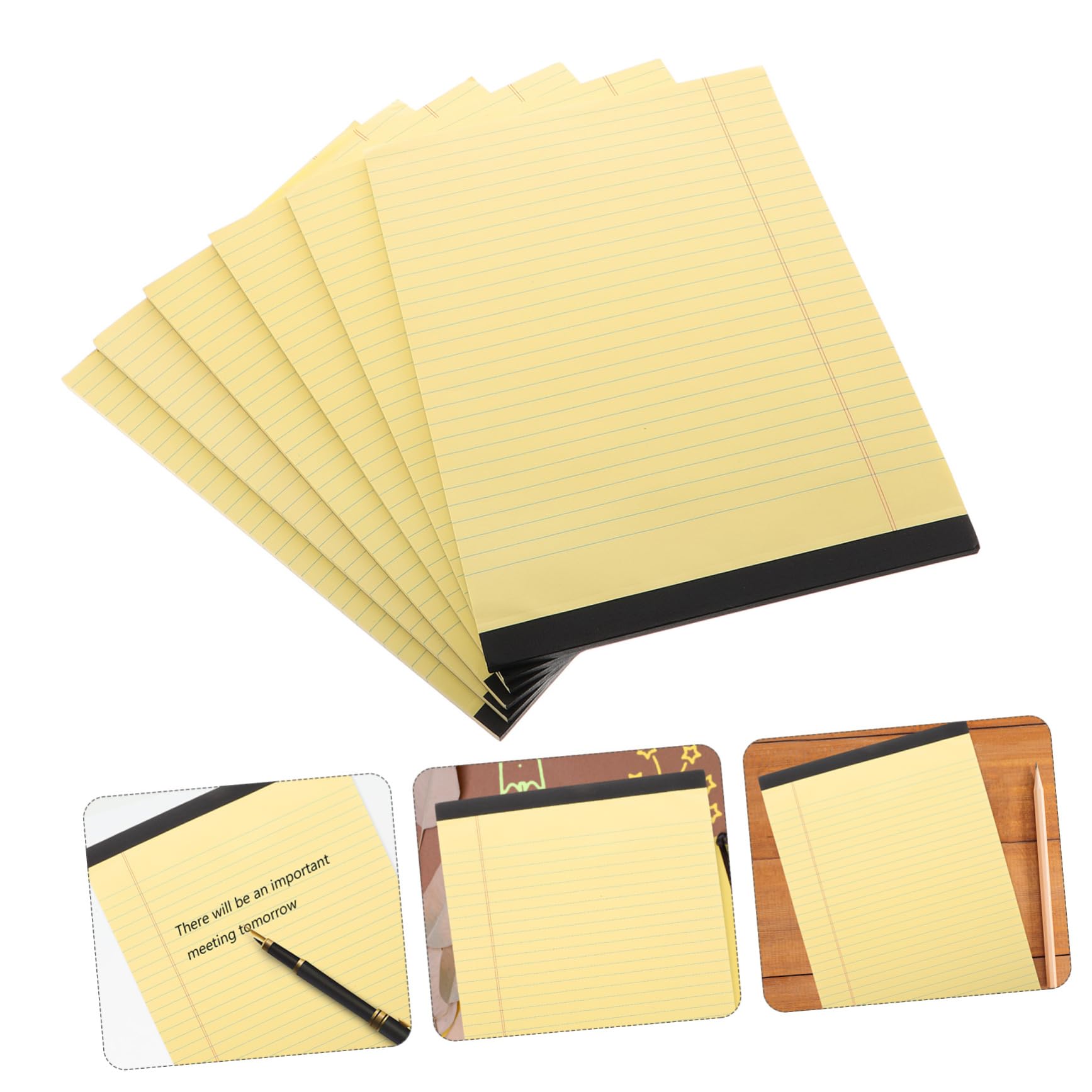 NUOBESTY 6 Pezzi Blocco Note Giallo A4 Formato con Righe e Design a Sezioni Strappabili, Quaderno per Appunti in Fibra di Legno per Scuola e Uso Quotidiano