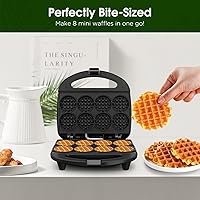 KEINVE Mini Waffle Maker for Kids - 8 Bite-Sized 2" Waffles in 2-3 Min, Non-Stick, Compact for Breakfast Snacks & Fun