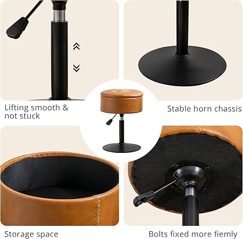 Miniatura 28 de LUE BONA Taburete giratorio de 360° para sala de maquillaje, taburete de altura ajustable para tocador con almacenamiento, pequeño cuero sintético