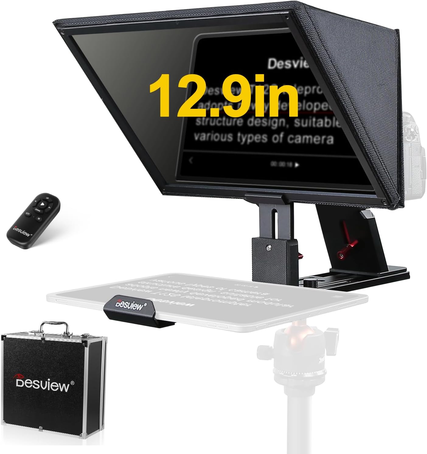 Desview T12S Teleprompter 12.9 inch Metal Teleprompter High Display Glass Compatible with Smartphone Tablet ipad Camera Easy Assembly Carry Case Included Great Partner for Video Making