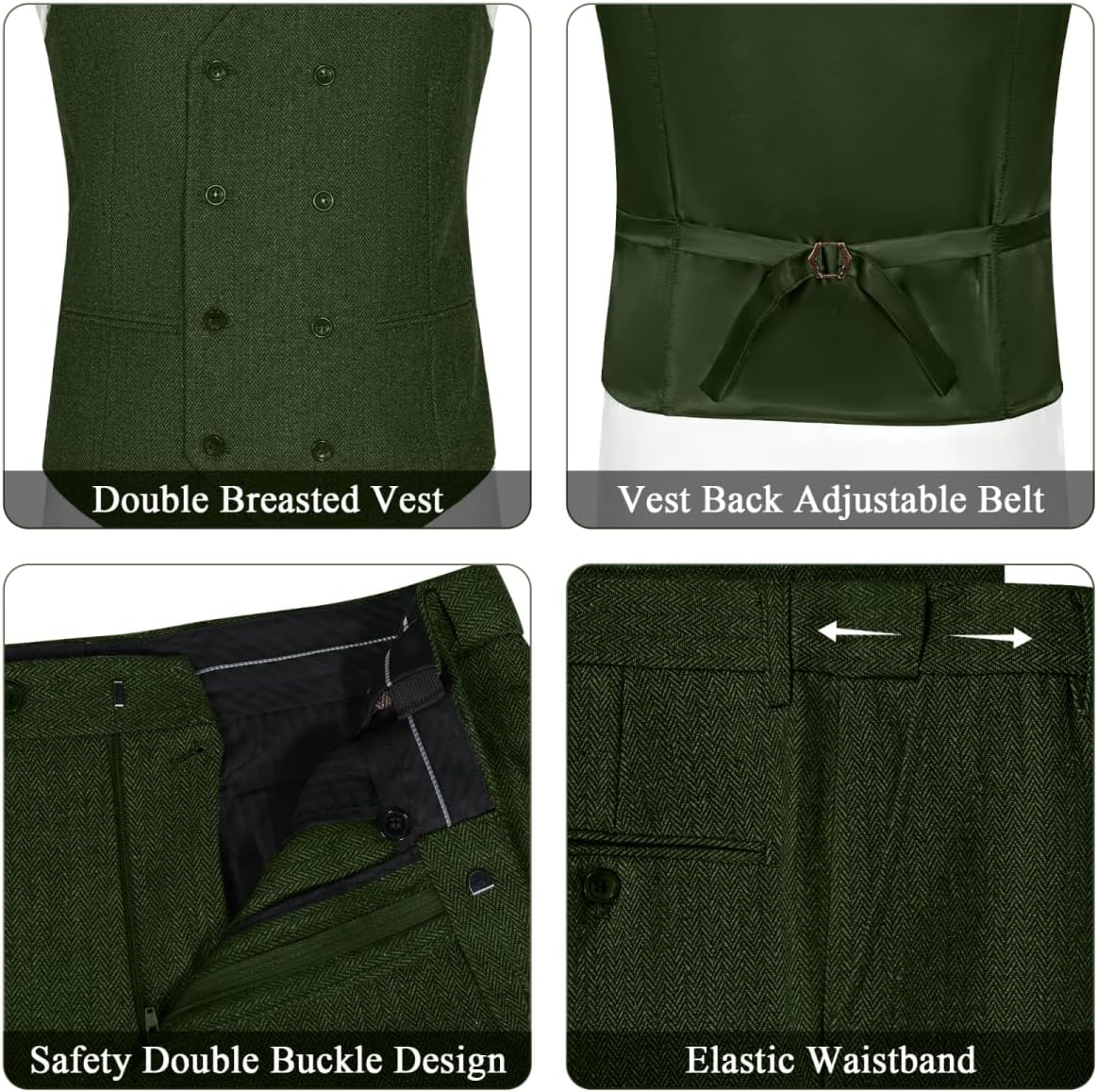 Vintage Tweed Herringbone Suits for Men 2 Button Slim Fit 3 Piece Formal Wool Suit Jacket Vest Pants Men Prom Dress Tuxedo