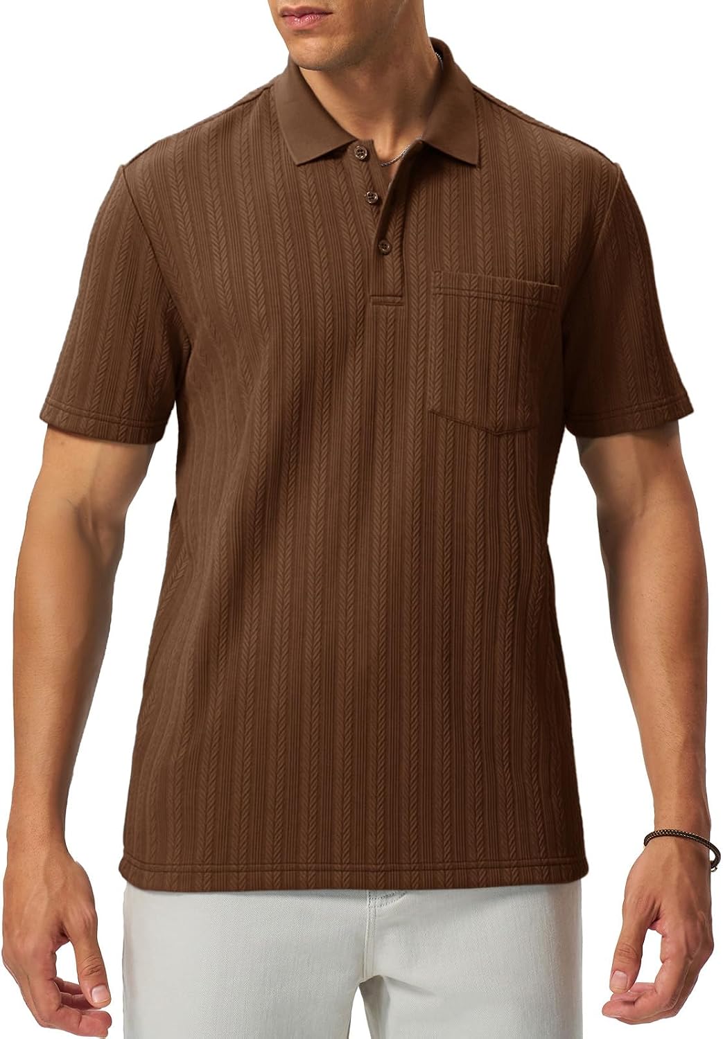 Rdruko Mens Polo Shirts Knit Summer Short Sleeve Textured Casual Golf Shirts Collared Button T Shirt with Pocket