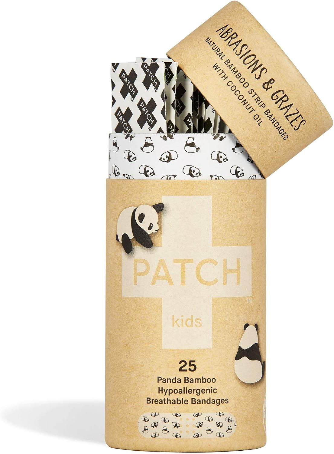 PATCH Kids Eco-Friendly Bamboo Bandages for Abrasions & Grazes Hypoallergenic Wound Care for Sensitive Skin, Compostable, Biodegradable, Latex Free, Plastic Free, Zero Waste, Coconut Oil, 25ct