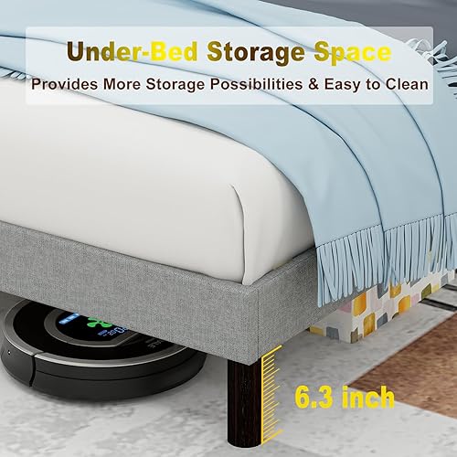 Miniatura 4 de Mhjinuwet Base de cama de tamaño matrimonial, plataforma tapizada de tela de lino con cabecero, fácil montaje, no necesita somier, antideslizante y