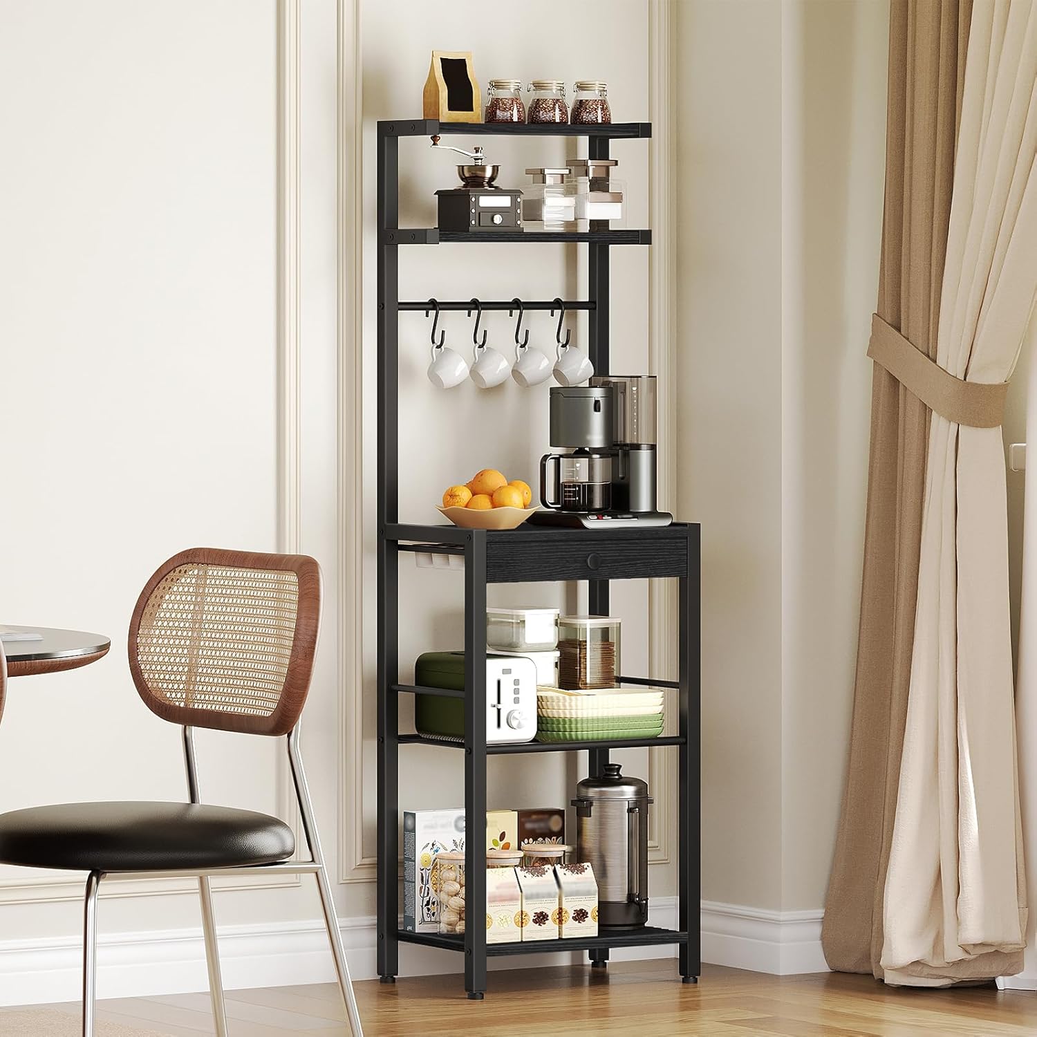 Bakers Rack, 5-Tier Coffee Bar Station, Corner Bakers Rack, Coffee Bar Station with Power Outlet, KF01BB-HB10UBR