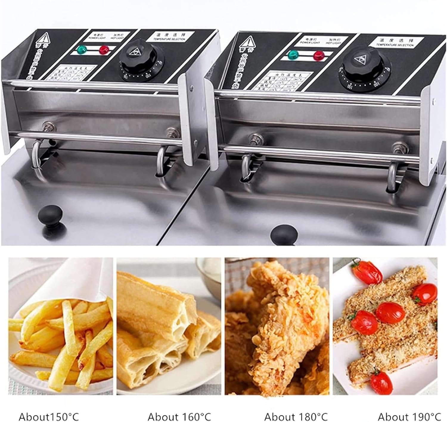 Commercial Electric Double Cylinder Deep Fryer, Accurate Temperature Control, Easy Cleaning for French Fries, Onion Rings, Fried Chicken
