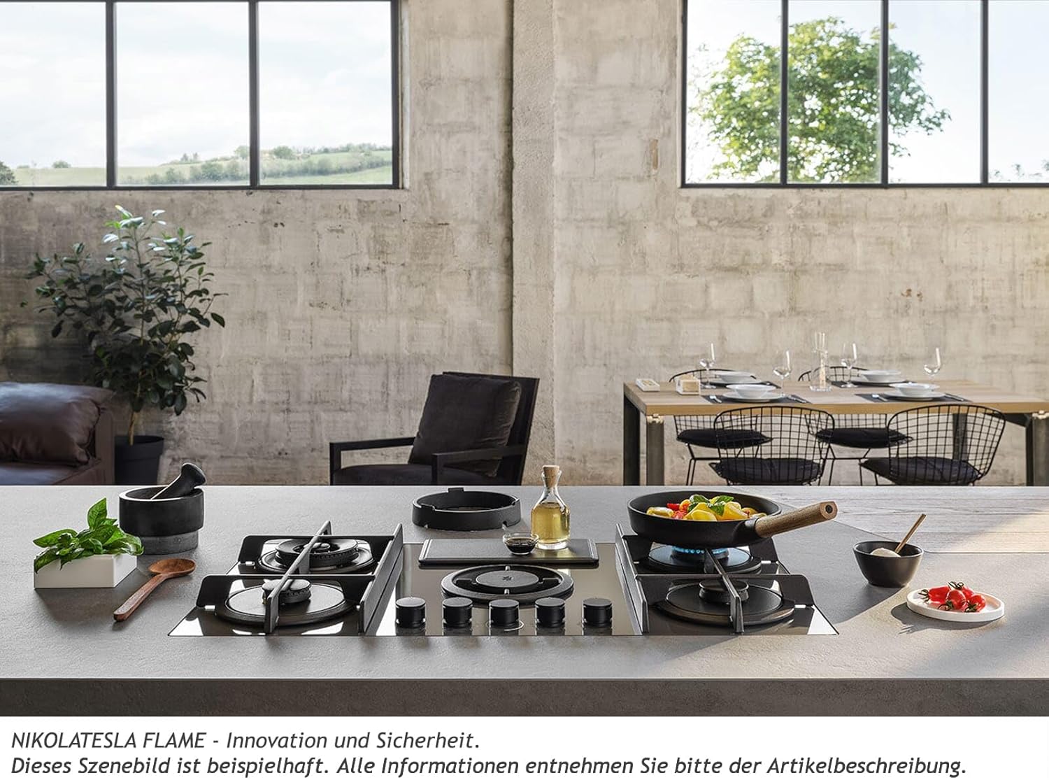 Elica Nikolatesla Flame gas hob in a modern kitchen setting.