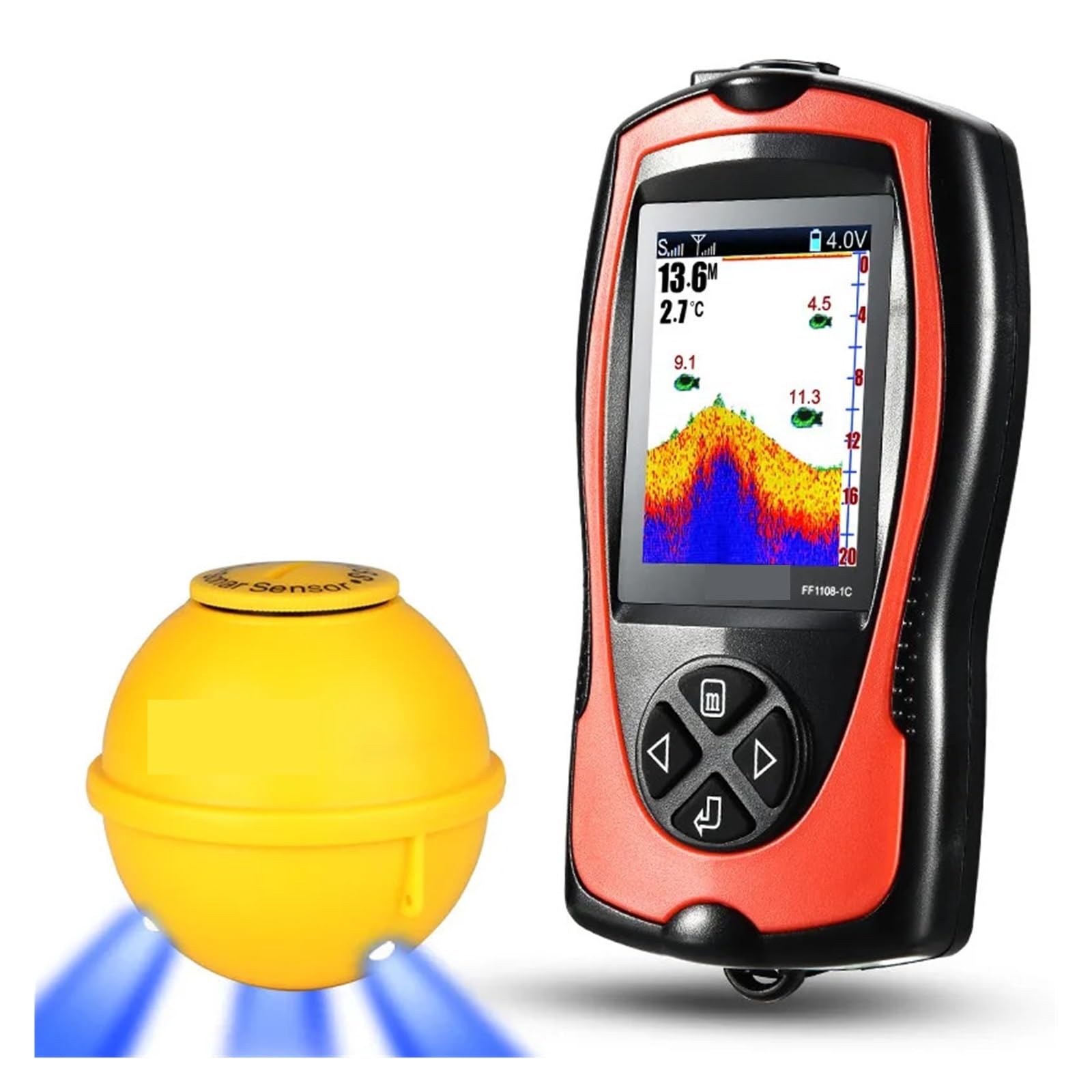 Sondeur de pêche sans Fil Rechargeable, capteur de Profondeur d'eau de 45 m, échosondeur de pêche Portable,Détecter la sensibilité