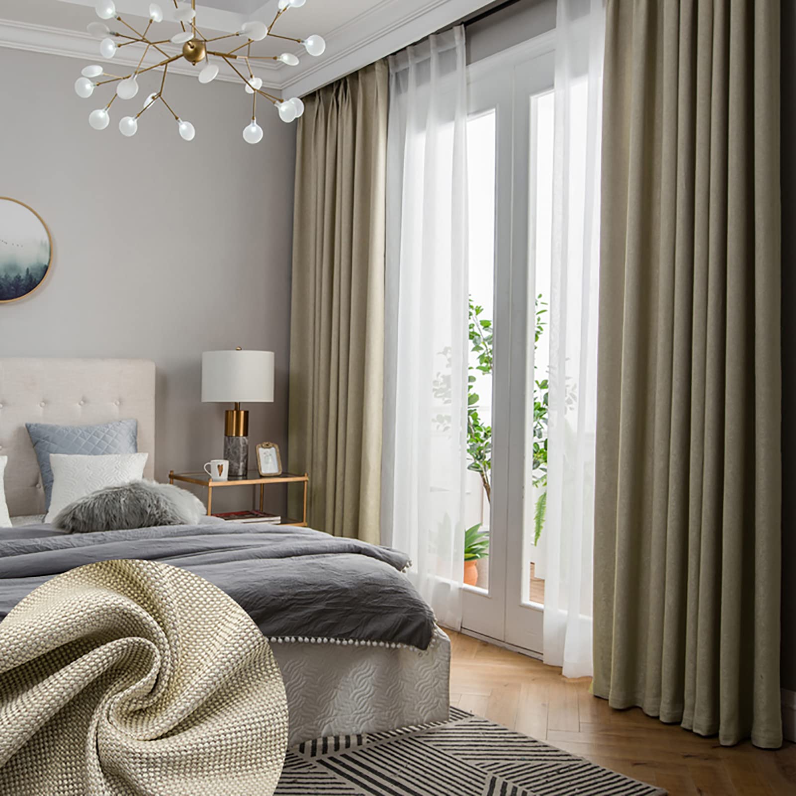 Rideaux occultants kaki 150x270cm à œillets pour fenêtre de chambre