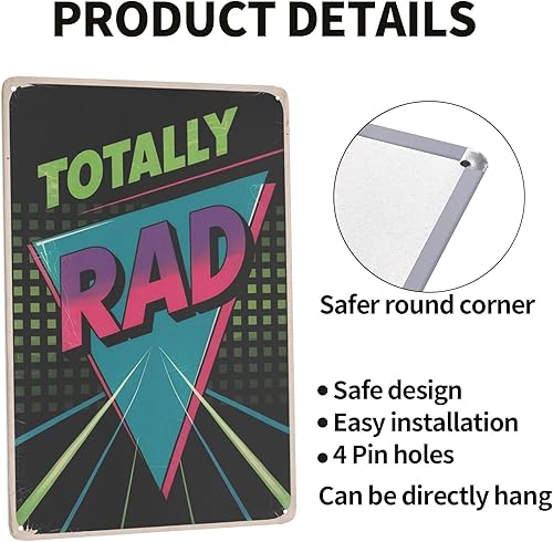 Miniatura 4 de Totally Rad - Placas de pared estilo años 80, 8 x 12 pulgadas, decoración de pared estética, letreros metálicos para dormitorio, sala de estar,