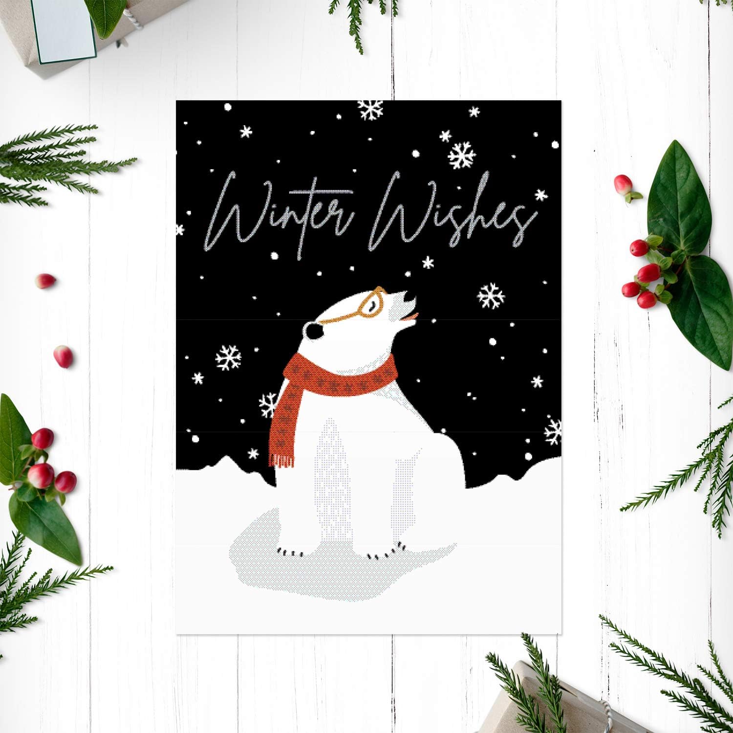 Canopy Street Illustrated Arctic Animals Holiday Card Pack / 24 Winter Greeting Cards With White Envelopes / 4 5/8" x 6 1/4" Adorable North Pole Animals Cards / 4 Christmas Note Card Designs