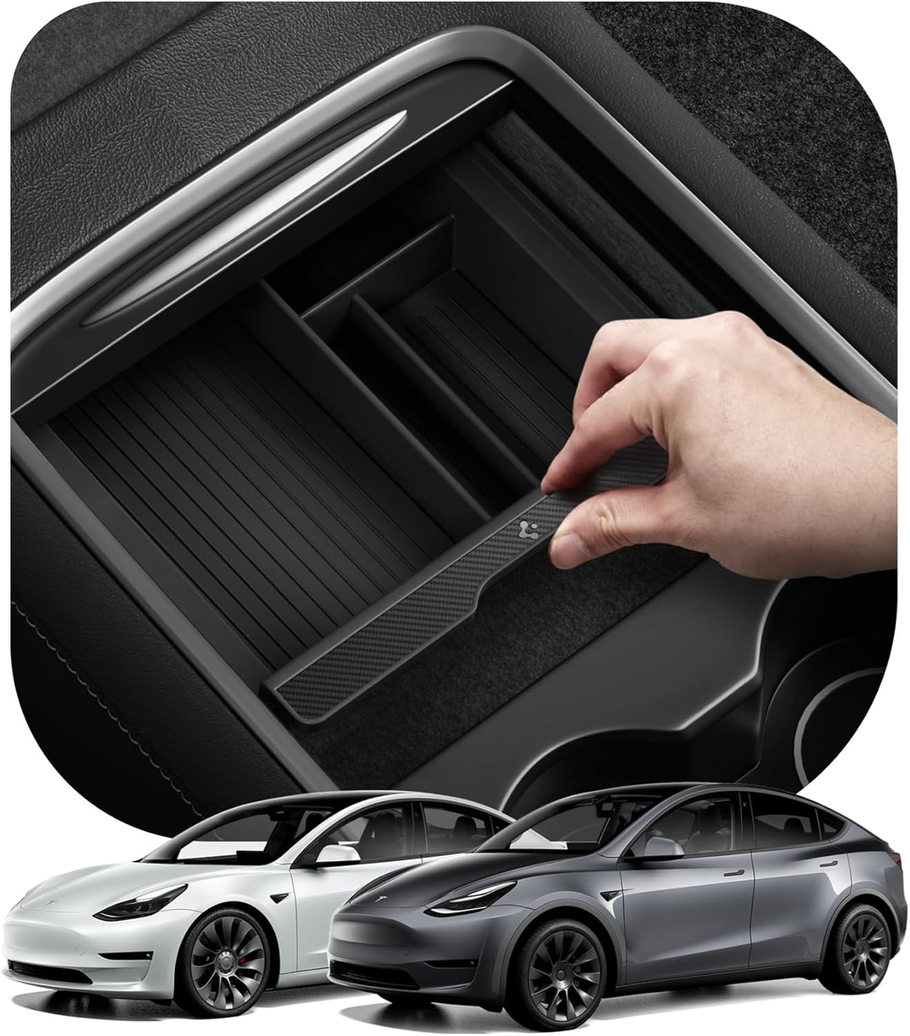 Spigen Console Organizer Tray (Carbon Edition) for Tesla Model 3 and Model Y (2nd Gen Console)