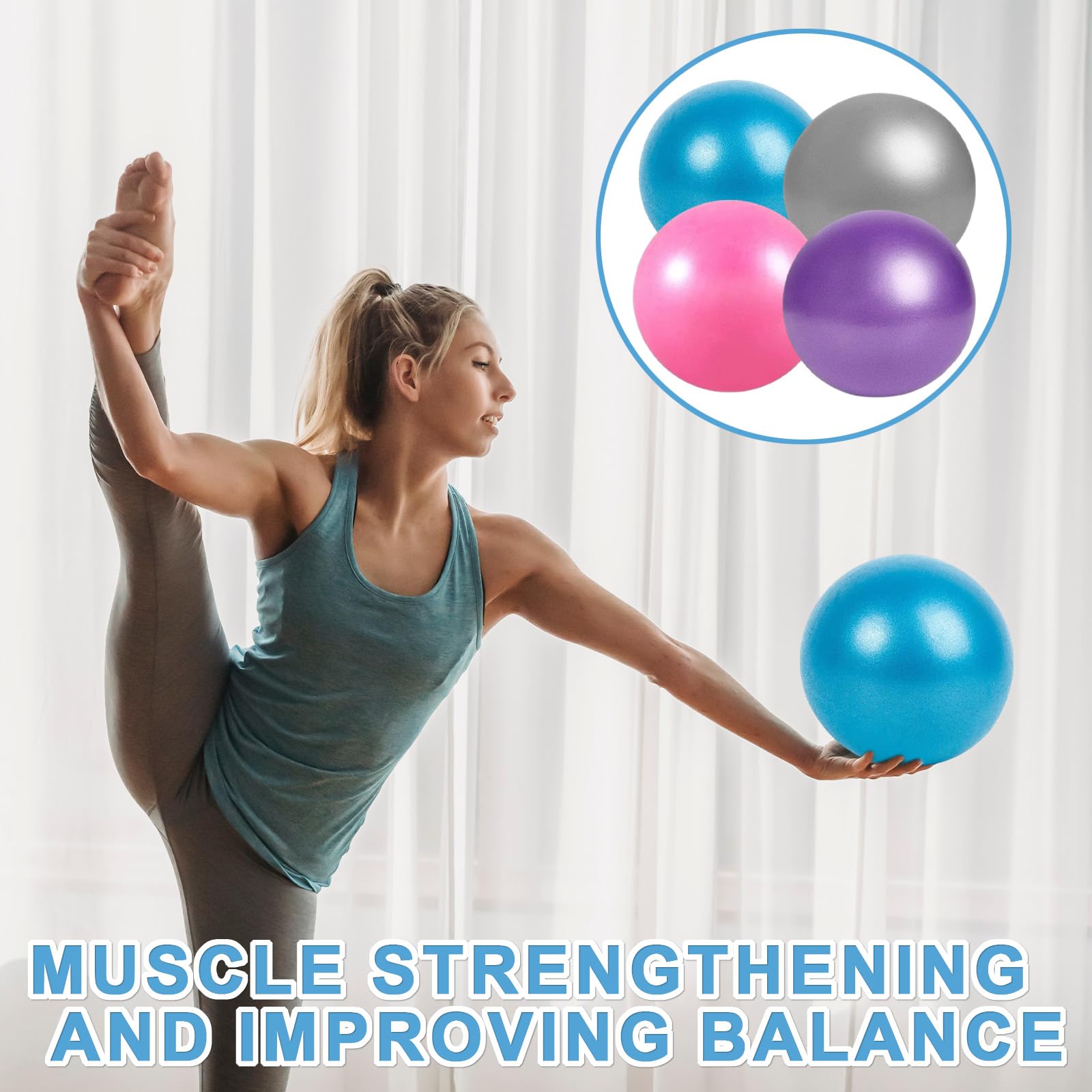 Pelota de yoga de 25 cm, juego de 4 pelotas de pilates mini fitness antideslizante con bomba incluida para entrenamiento en casa, oficina, estiramiento, equilibrio y gimnasia