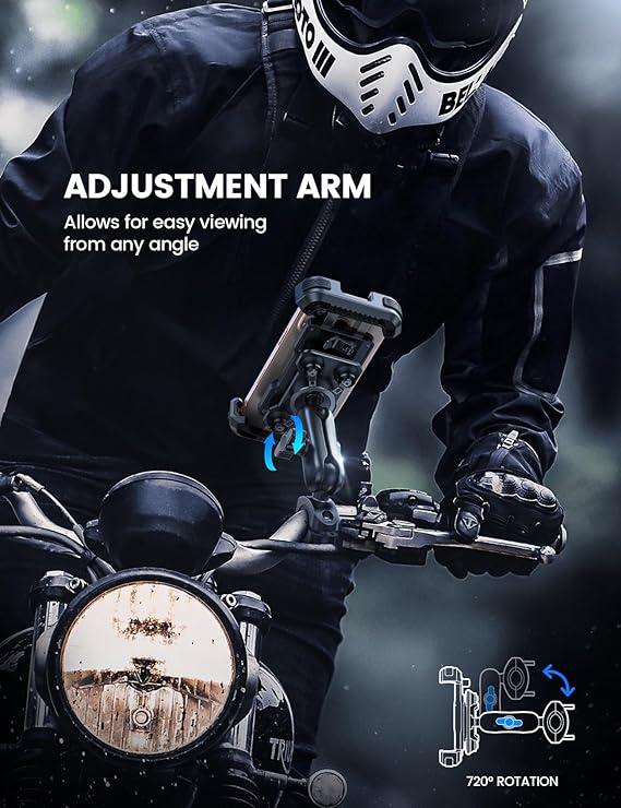 Lamicall Motorcycle Phone Mount Holder - [Dual Vibration Dampener] [Metal Adjustment Arm] Motorcycle Cell Phone Holder, Bike Handlebar Phone Mount, Gifts for iPhone 16 15 14 Pro Max, 4.7-6.7 Phones