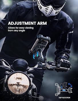 Lamicall Motorcycle Phone Mount Holder - [Dual Vibration Dampener] [Metal Adjustment Arm] Motorcycle Cell Phone Holder, Bike Handlebar Phone Mount, Gifts for iPhone 16 15 14 Pro Max, 4.7-6.7 Phones