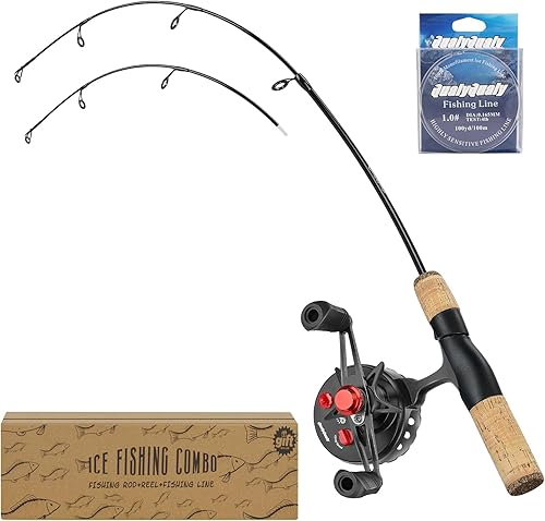 Miniatura 9 de QualyQualy Combo de caña de pescar en hielo y carrete de 24 pulgadas M/ML en línea de pesca en hielo, 2 consejos diferentes para lucioperca, panfish